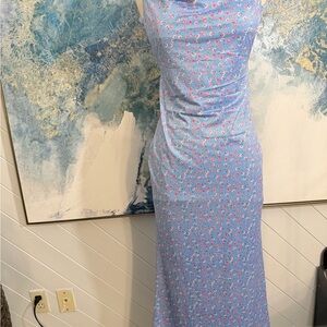 Source Unknown Blue Floral Maxi Dress with Pink Accents